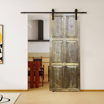 Sliding Barn Door Vintage India Door, Double Door, Burnished Brass Cladded Door 96x36